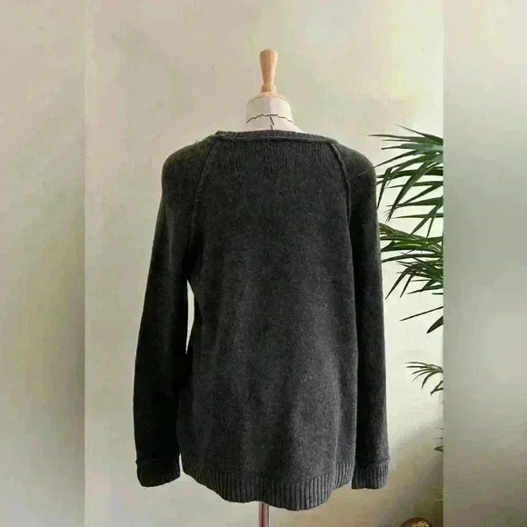LOFT Charcoal Gunmetal Gray Oversized Embellished Sweater Pullover - Size M - Picture 5 of 10